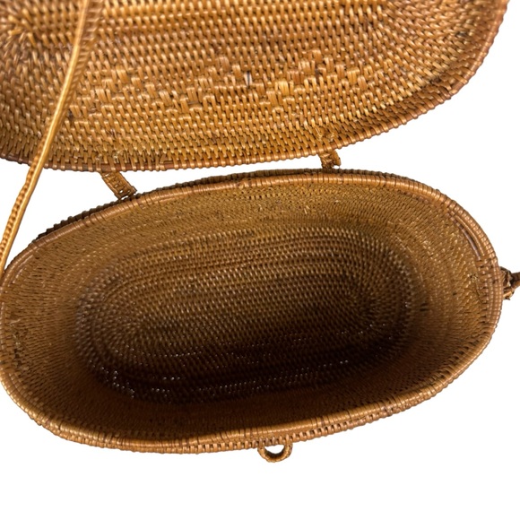 Handwoven Rattan Bag Purse Shoulder Crossbody Brown - Picture 9 of 16